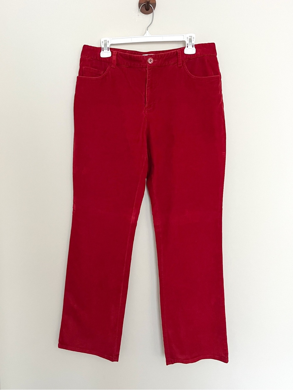 TALBOTS Red Stretch Corduroy Straight Leg Pants Cotton Classic Holiday Womens 12